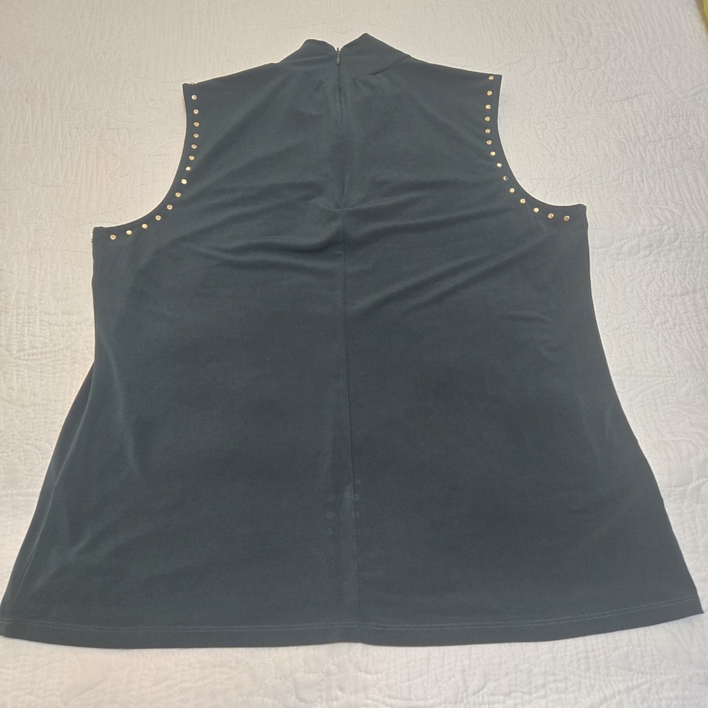 Calvin Klein Womens XL Mock Neck Sleeveless Top Tank Studded Jewel Hunter Green - Picture 11 of 13